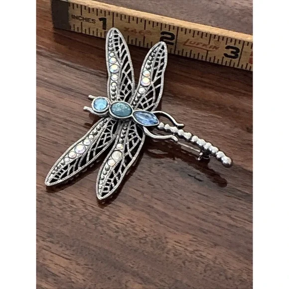 Vintage Brooch Pin Dragonfly Bijouterie Glass Metal - Picture 8 of 10